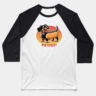 Wiener Dog Hotdog | Long Dachshund Black & Tan Dog in Bun Suit | Sausage Dog Baseball T-Shirt